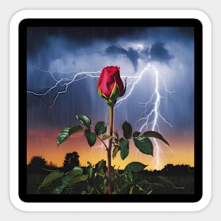 Single Red Rose with a Green Stem and Leaves Sticker